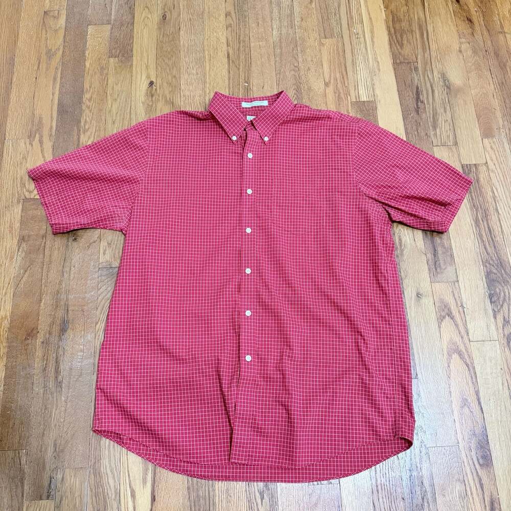 L.L. Bean Wrinkle Resistant Traditional Fit Short-Sleeve Check Shirt Red L-Reg